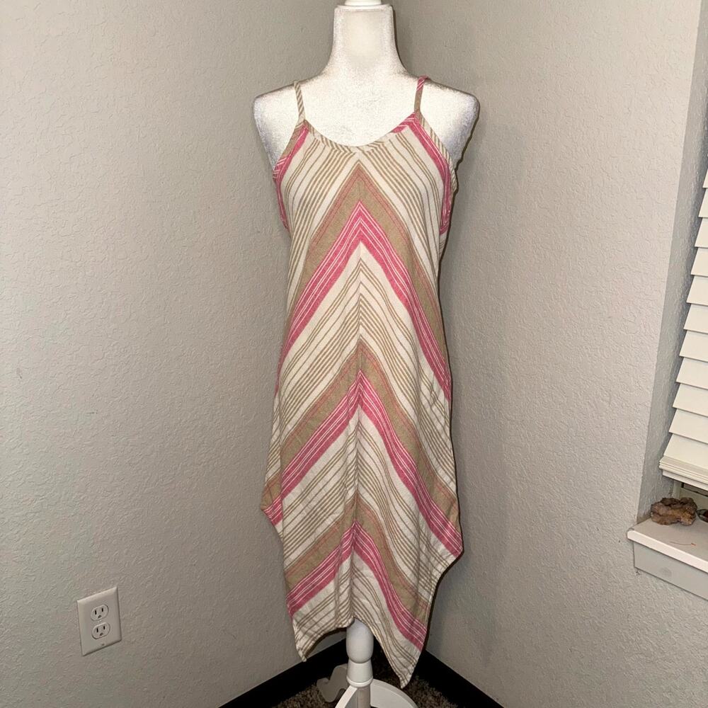 Given Kale Dress Women's Small Multi Striped Linen Blend Straps Handkerchief Hem
